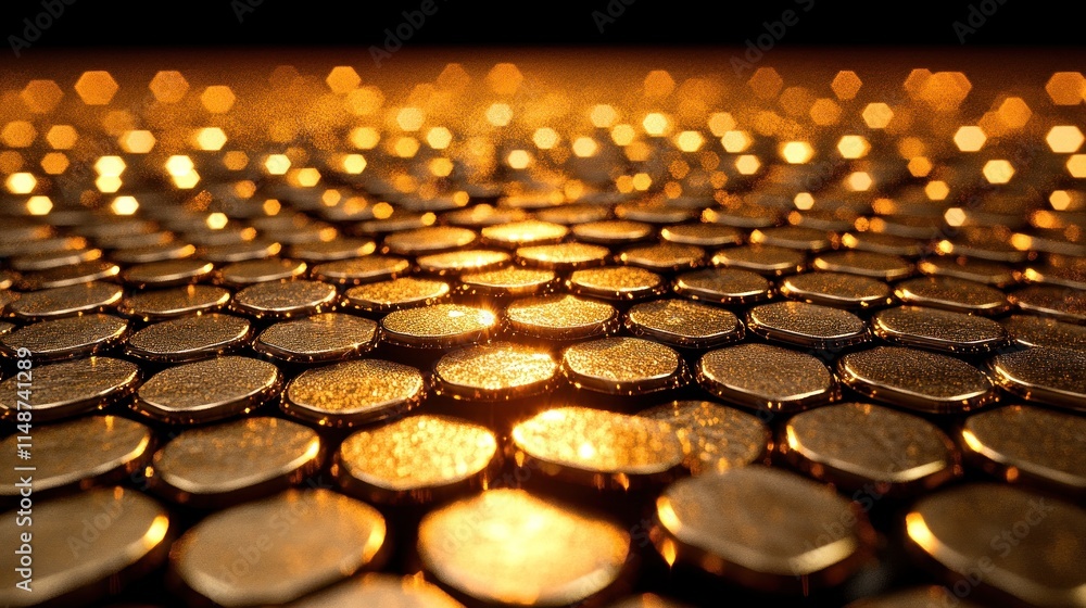 Obraz premium Golden honeycomb pattern with glowing lights.