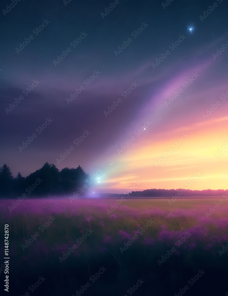 Fototapeta premium Celestial beauty and magic of space, pink colored landscape and miracle comet wallpaper