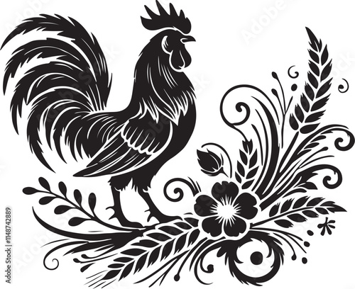 black and white rooster