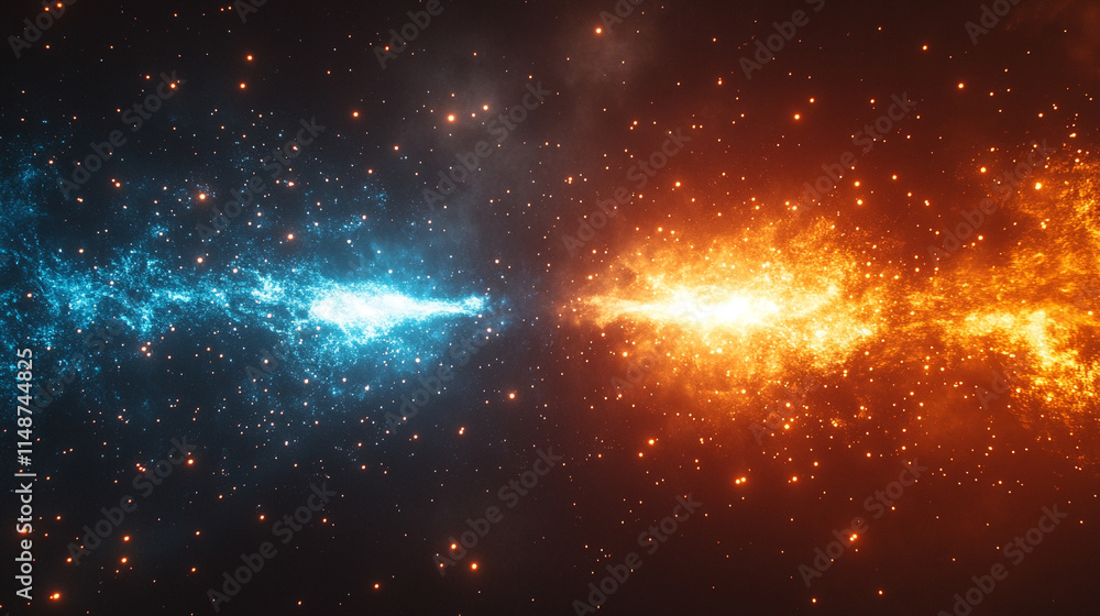 Naklejka premium A vivid depiction of red and blue flames swirling together in a blurred abstract motion symbolizing chaos energy transformation conflict and duality representing both harmony and discord in dynamic te