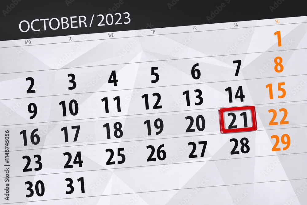 Fototapeta premium Calendar 2024, deadline, day, month, page, organizer, date, December, saturday, number 21