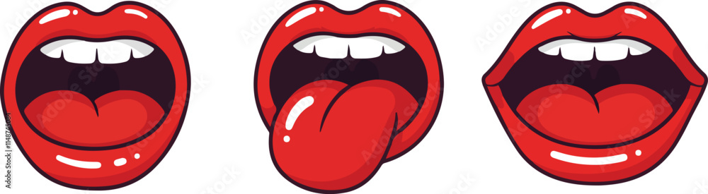 Vibrant Red Lips Expressions - Pop Art Style Icons Vibrant Red Lips Expressions - Pop Art Style Icons