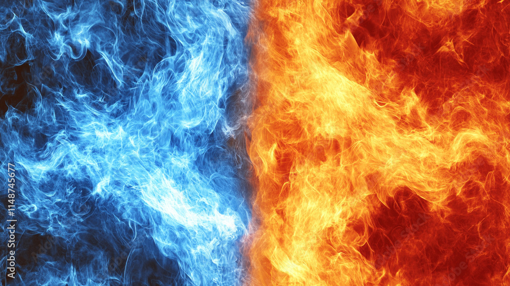 A vivid depiction of red and blue flames swirling together in a blurred abstract motion symbolizing chaos energy transformation conflict and duality representing both harmony and discord in dynamic te A vivid depiction of red and blue flames swirling together in a blurred abstract motion symbolizing chaos energy transformation conflict and duality representing both harmony and discord in dynamic te