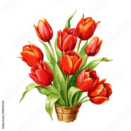 Wallpaper Mural Illustration of watercolor hand drawn set of colorful red tulips bouquet vector  (3) Torontodigital.ca