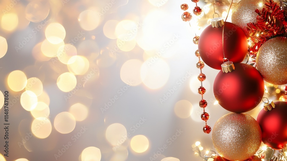 Elegant Gold and Red Color Scheme with Beautiful Ornaments and Bokeh Background for Holiday and Seasonal Themes Elegant Gold and Red Color Scheme with Beautiful Ornaments and Bokeh Background for Holiday and Seasonal Themes