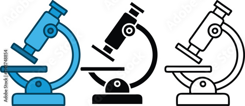 Microscope Icons Blue, Black, Outline, Science, Laboratory, Research, Biology, Technology, Education