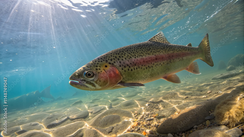 Naklejka premium Trout illuminated by sunlight in a clear stream