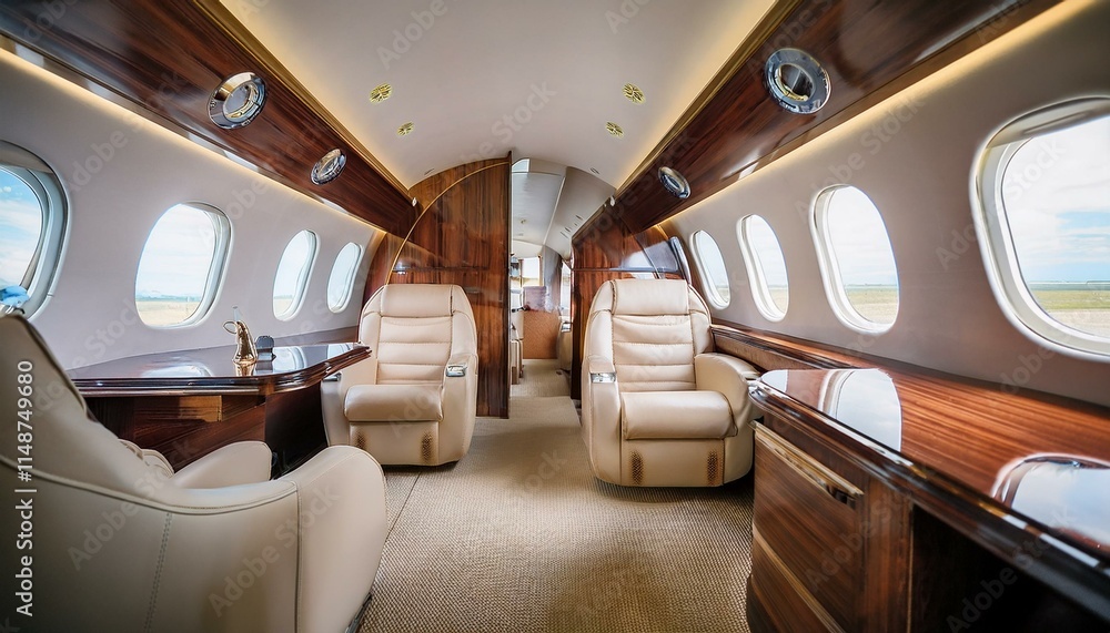 Obraz premium The interior of a premium business class or private plane. Spacious and luxurious seating arrangement