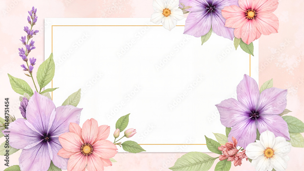 Floral frame with purple and pink flowers Floral frame with purple and pink flowers