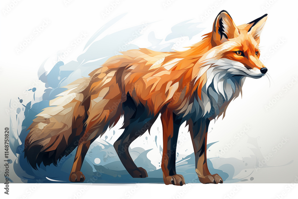Fototapeta premium A fox walks looks forward on a white background as a T-shirt print . illustration in watercolor