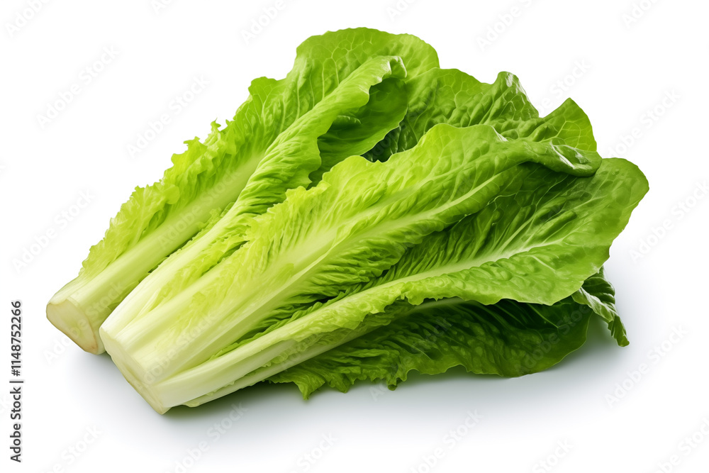 Lettuce leaves. Fresh romaine lettuce on a white background. Lettuce leaves. Fresh romaine lettuce on a white background.
