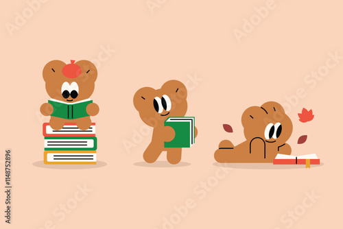 a group of books with one reading a book called bear.