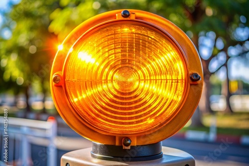 Yellow safety light with a glowing pattern for traffic and pedestrian safety photo