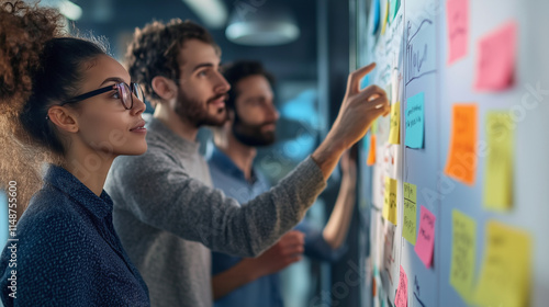 Obraz na płótnie Marketing team collaborating in an office, utilizing kanban methodology during a productive strategic planning meeting w salonie