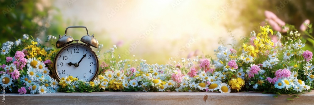 © Iuliia Metkalova - Daylight savings time change and reminder to spring forward concept with clock on light background with springtime flowers © Iuliia Metkalova - Daylight savings time change and reminder to spring forward concept with clock on light background with springtime flowers