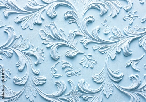 Elegant Light Blue Baroque Floral Pattern Background photo