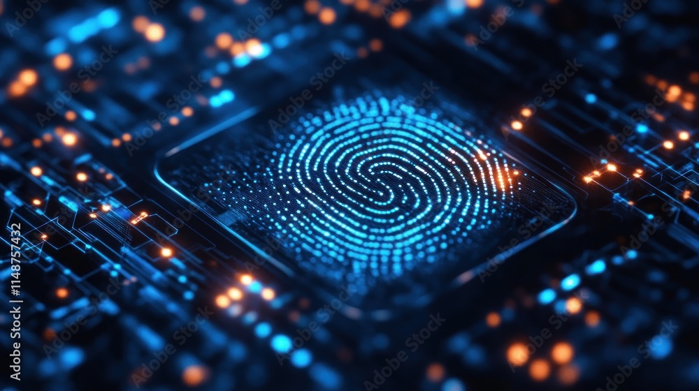 A digital fingerprint on a circuit board, representing the concept of digital security and authentication. A digital fingerprint on a circuit board, representing the concept of digital security and authentication.