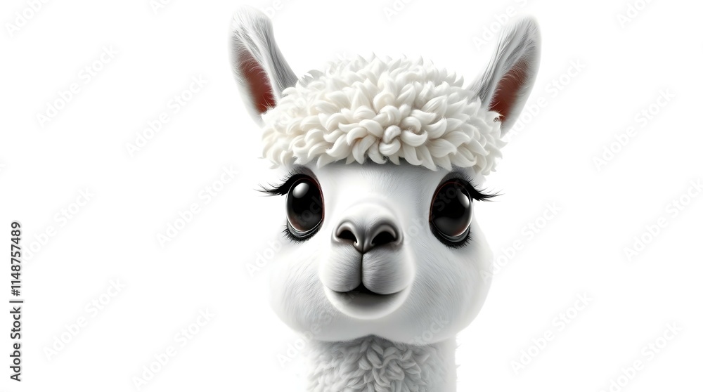 Naklejka premium smiling alpaca face with bright white background for use in branding of alpaca wool products