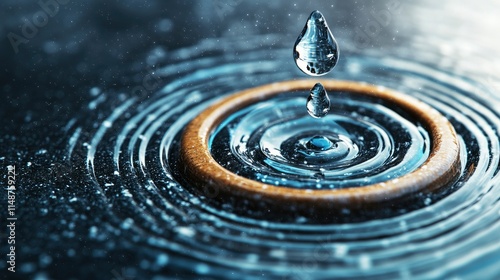 Wallpaper Mural Water Droplet Impacting Still Water, Creating Concentric Ripples on a Circular Surface Torontodigital.ca