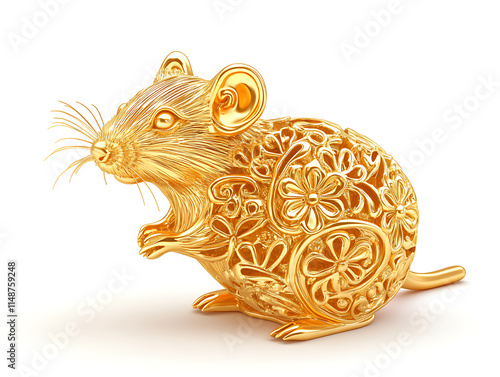 Rat gold shapped Chinese zodiac on white background