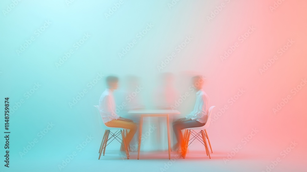 Blurred Reflections Minimalist Roundtable Meeting in Pastel Hues Blurred Reflections Minimalist Roundtable Meeting in Pastel Hues