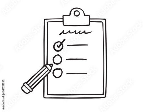 task to do list pen clipboard. mission work duty project single isolated doodle hand drawn. Outline drawing to do list
