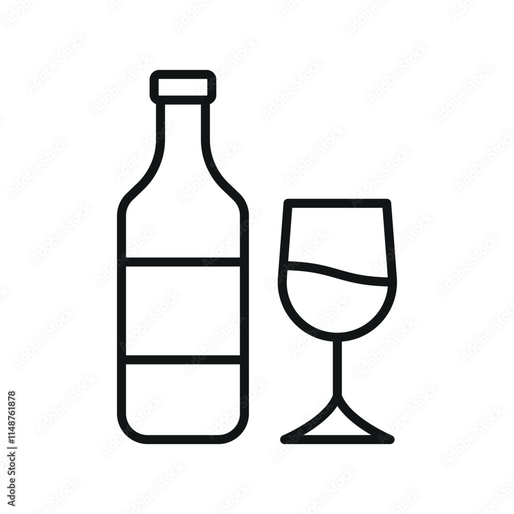 Wine bottle and glass icon features a sleek and sophisticated design Wine bottle and glass icon features a sleek and sophisticated design