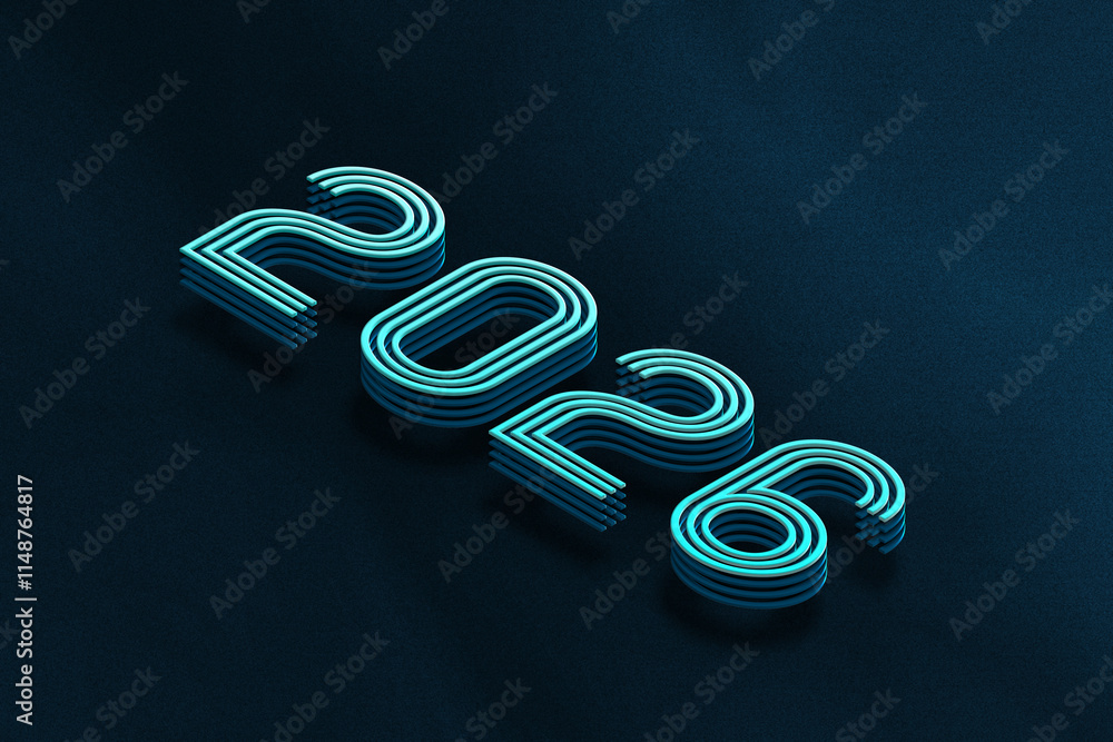 Blue Isometric layer 3d text effect of number 2026 on blue background. Blue Isometric layer 3d text effect of number 2026 on blue background.