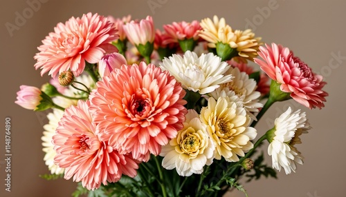 Colorful Floral Arrangement with chrysanthemums in Soft Background, Women's Day, Mother's Day, Wedding, Valentine's Day, birthday, floral background, copy space