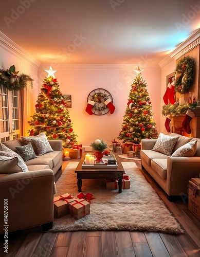 Cozy Christmas Lounge: A Full-View Design for the Holidays