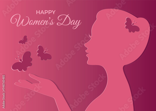 Poster for March 8 with silhouette of girl with butterflies