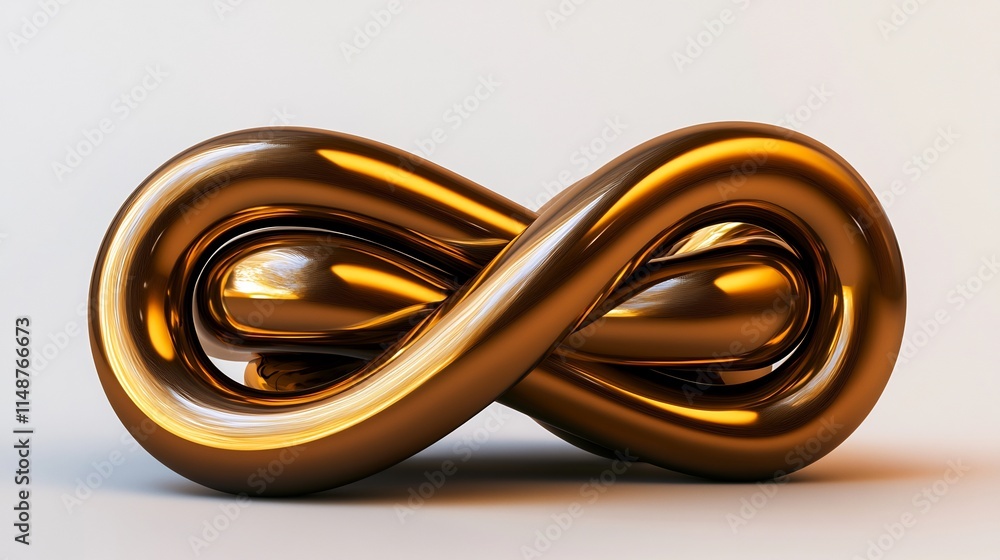 Golden Infinity Knot: A 3D Render of an Intertwined, Polished Metallic Sculpture Golden Infinity Knot: A 3D Render of an Intertwined, Polished Metallic Sculpture