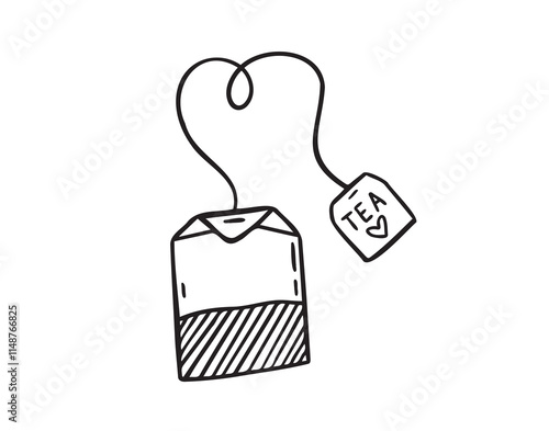 tea bag doodle hand drawn icon. Outline drawing tea bag line clipart symbol