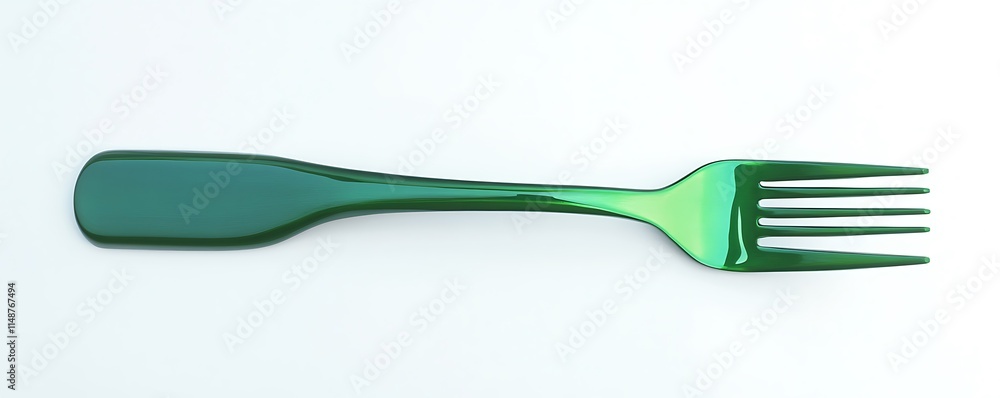 Shiny green fork, isolated on a white backdrop, detailed front view with clipping path for high clarity. Shiny green fork, isolated on a white backdrop, detailed front view with clipping path for high clarity.