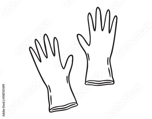 Rubber gloves for cleaning doodle hand drawn icon. Outline drawing rubber gloves line clipart symbol
