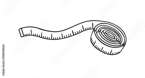 tape measure doodle hand drawn icon. Outline drawing rolled metric ribbon line clipart symbol. atelier, fitness vector icon isolated