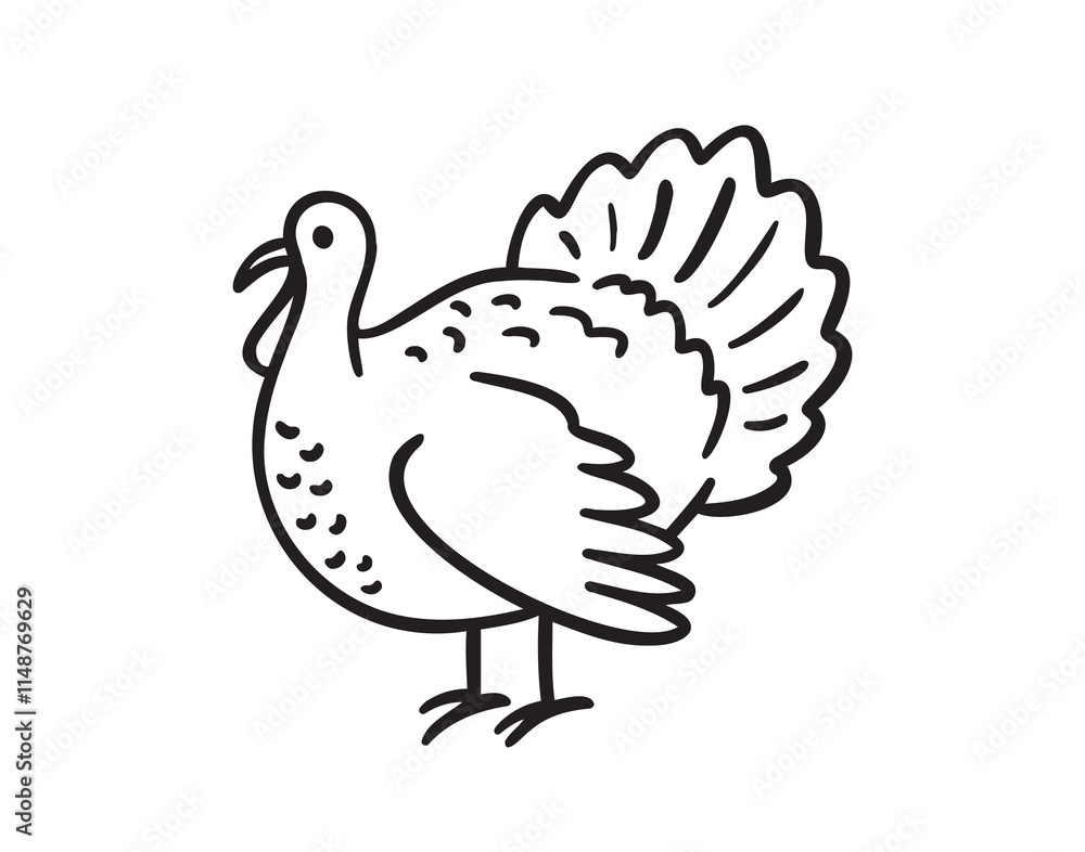 Fototapeta premium turkey bird doodle hand drawn icon. Outline drawing turkey bird line clipart symbol