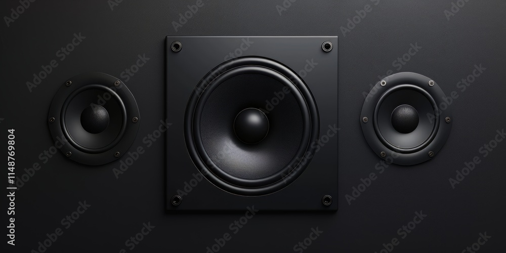 Sleek Black Speakers: Minimalist Audio Setup Sleek Black Speakers: Minimalist Audio Setup