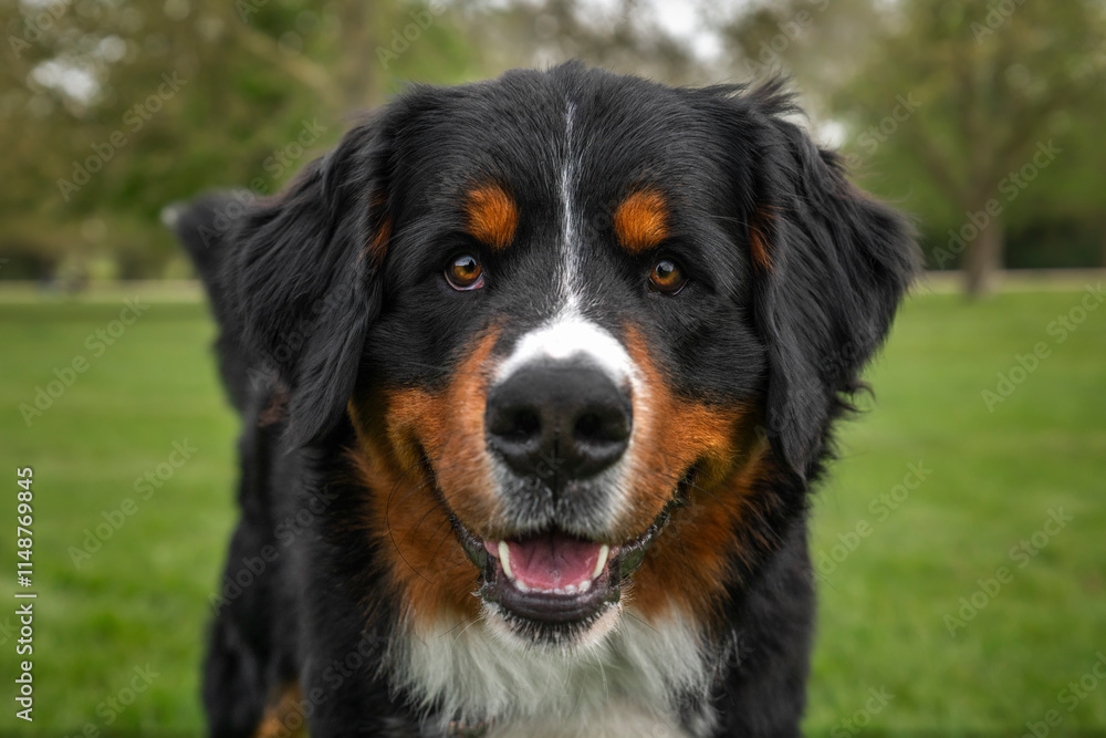 Bernese Mountain Dog on Windsor Long Walk looking happy at the camera Bernese Mountain Dog on Windsor Long Walk looking happy at the camera
