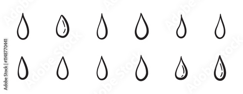 Doodle water drops hand drawn outline different shapes. sketch vector illustration of droplets. Outline tears
