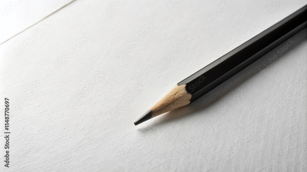 Black Pencil on White Paper: Minimalist Design Stock Photo Black Pencil on White Paper: Minimalist Design Stock Photo