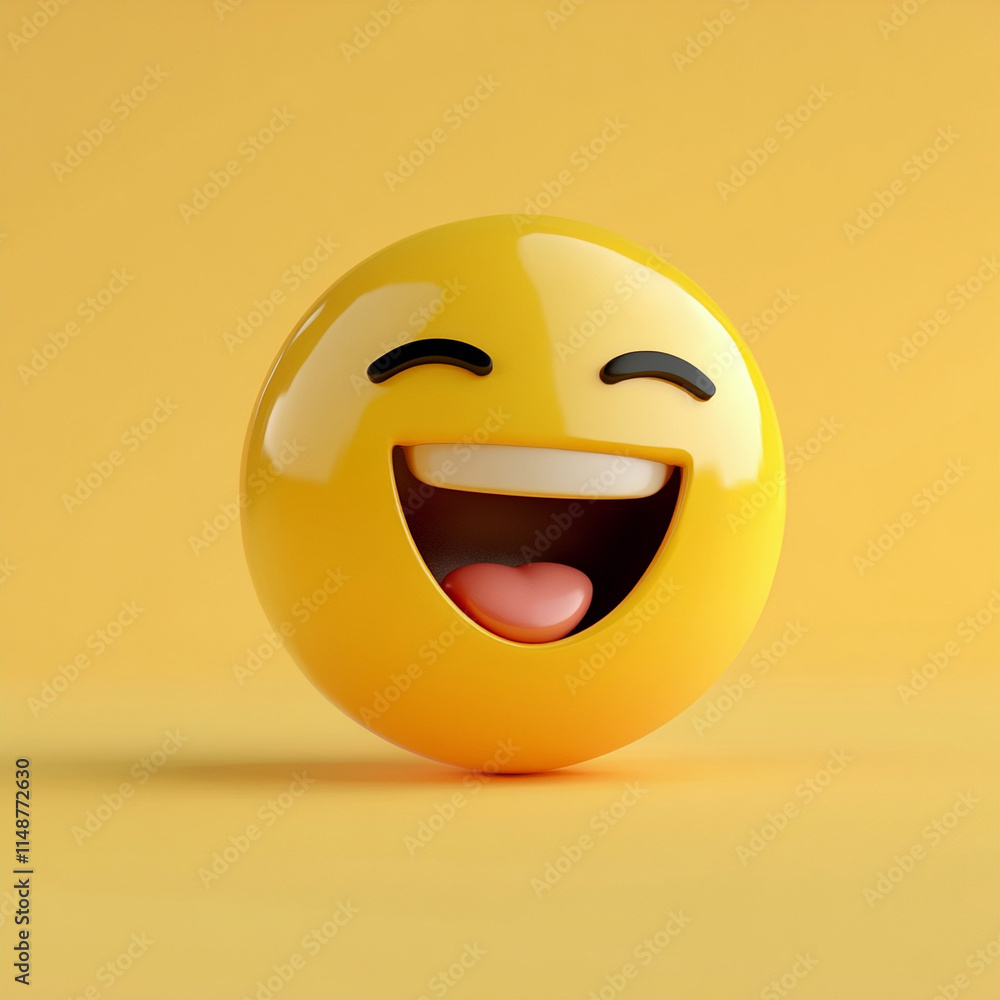 Fototapeta premium Yellow emoji with visible teeth and open laughter
