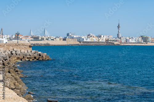 Walking through Cadiz, one of oldest cities and ports in Europe on Atlantic Ocean in southern Spain in Andalusia, tourists destination #1148773025