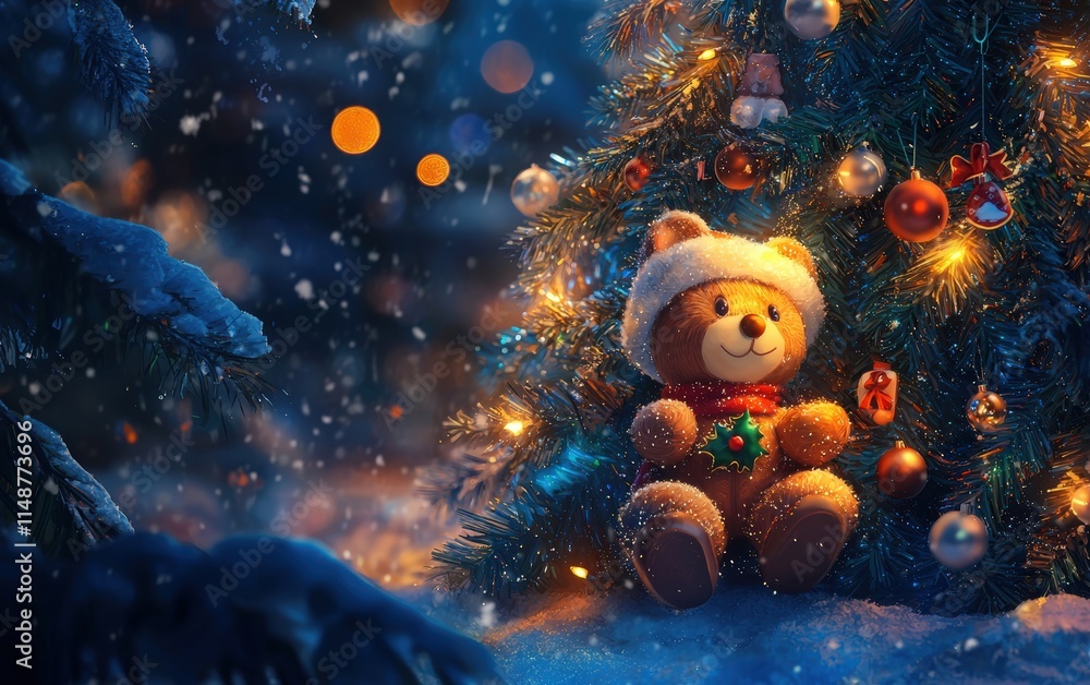 Obraz premium christmas tree with decorations toys and lights