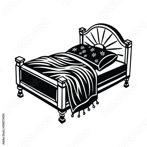 Simple Bed Silhouette Vector Illustration 