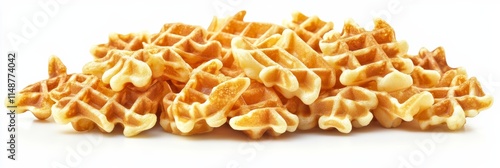 A cluster of mini waffles with intricate details and golden hues, isolated against a white background