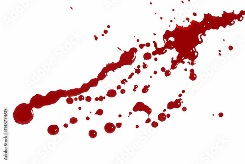 blood splatter, red droplets, crimson stains, white background, high contrast, forensic evidence, crime scene, violent imagery, abstract pattern, liquid texture, dramatic, visceral, stark, graphic des