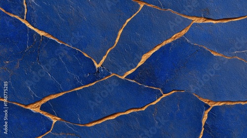 Abstract Blue and Gold Cracked Stone Texture Background