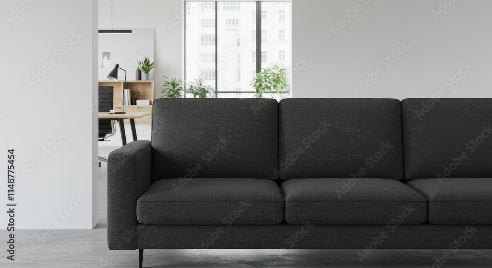 Fototapeta premium Dark Gray Sofa in Modern Office Workspace