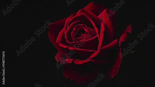 red rose bloom on black background